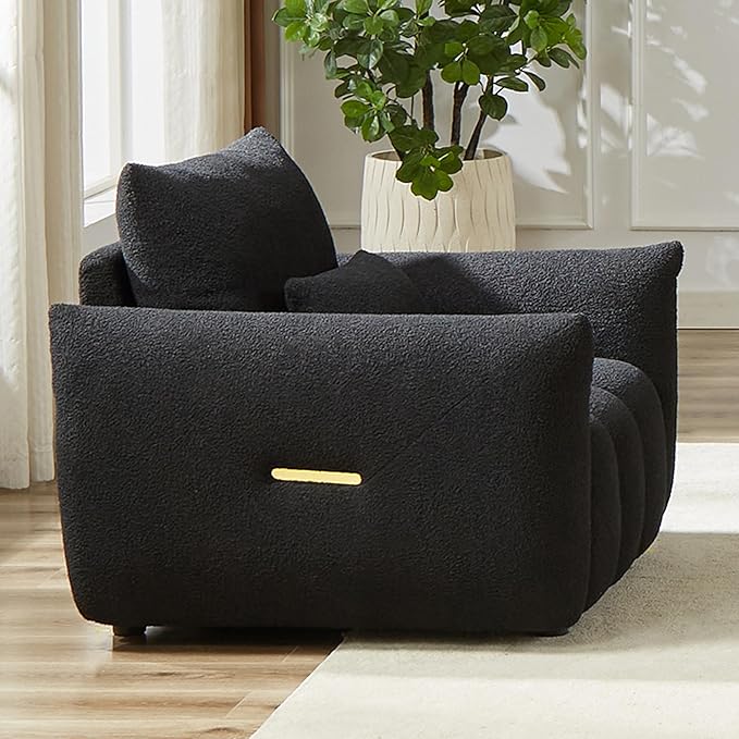 Modern Accent Chair with One Pillow 36.8'' Teddy Fabric Upholstered Sofa with Solid Wood Frame Single Sofa Lounge Chair for Apartment Office Living Room (Black * Pillow98)