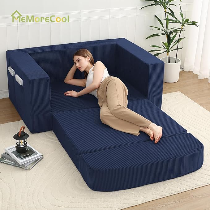 MeMoreCool Boneless Corduroy Loveseat &amp Sleeper – 2-in-1 Fold-Out Futon Couch Bed with High-Density Foam Removable Washable Cover for Apartments Guest Stays Small Bedrooms