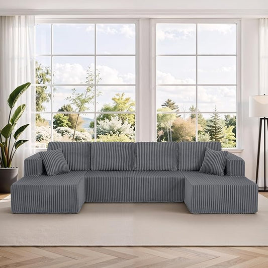 Comfortable Compression U-Shaped Modular Combination Sofa Compression Combination Modern Minimalist Corduroy Sofa Suitable for Living Room and Bedroom (Grey)