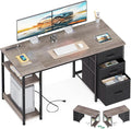 AODK 51 Inch Computer Desk with Fabric Drawers &amp USB Power Outlets - Reversible Home Office Desk with Storage Shelves Work from Home Modern Work/Writing/Study Table for Bedroom Grey Oak