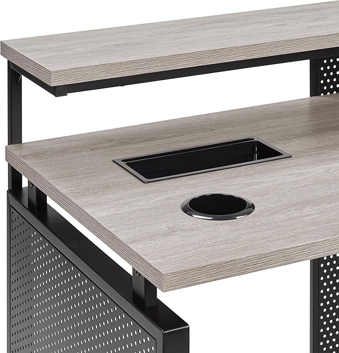 OSP Home Furnishings Ace Contemporary Modern Home Office Desk with Shelf Rectangular with Grey Taupe Finish