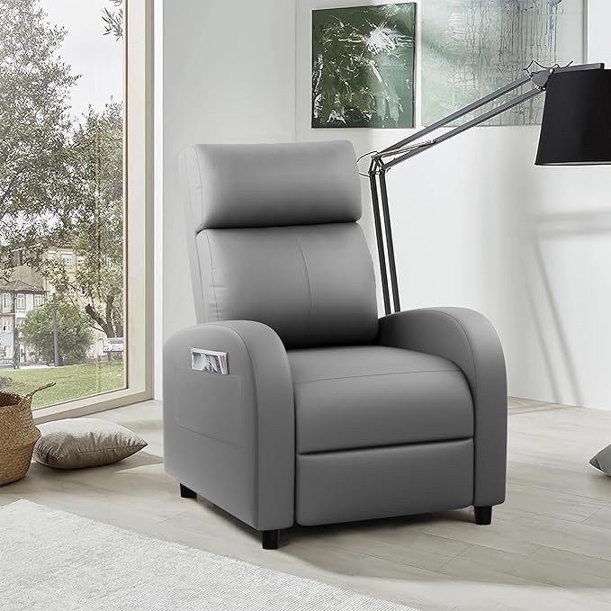 JUMMICO Recliner Chair Adjustable Home Theater Single Recliner Sofa Furniture with Thick Seat Cushion and Backrest Modern Living Room Recliners (Leather Grey)