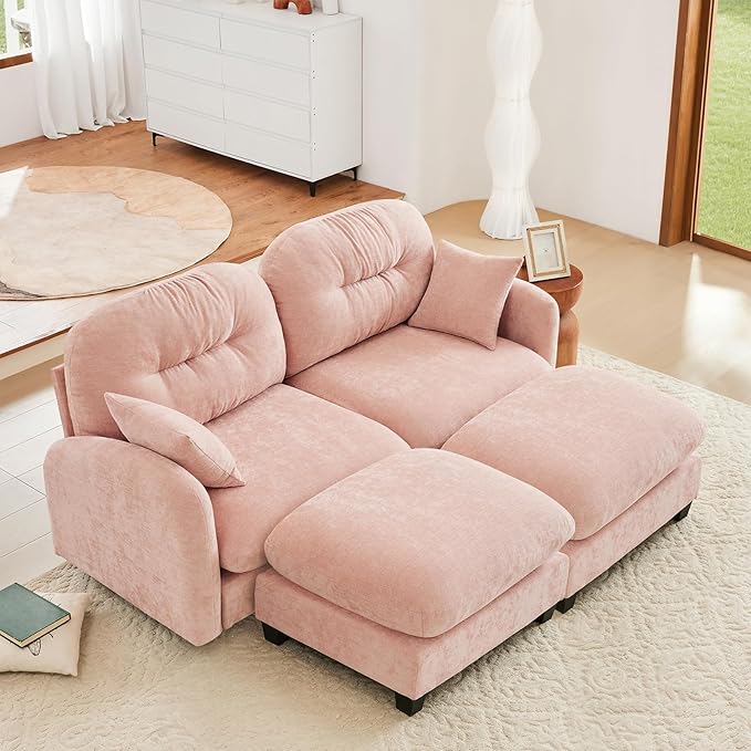 Pink Ottoman for Modular Sectional Sofa Chenille Oversized Sectional Couches for Living Room Bedroom Apartment Cloud Sofa Couch Comfy Couch Ottoman