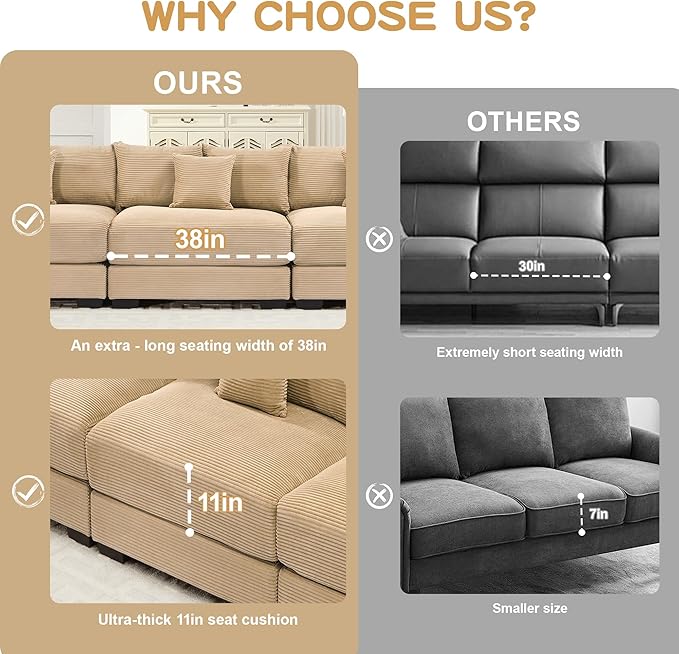 ERYE Modern Corduroy Upholstered Accent Chair and Ottoman Set Oversized Wider Seat Armchair Leisure Comfy Lounge Chaise with Removable CushionArmrests and 3 Pillows