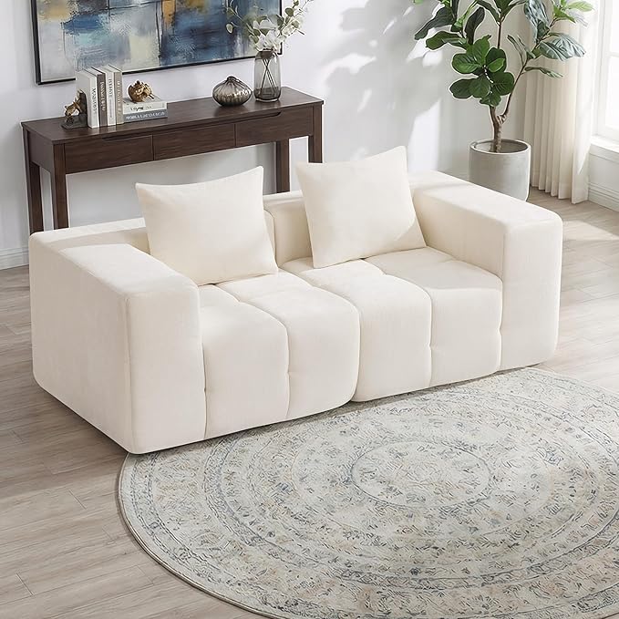 78.7 Boneless Modular Sectional Loveseat Tufted Cloud Couch with Deep Seat Chenille Sofa for Living Room Compressed Sofa No Assembly Required White