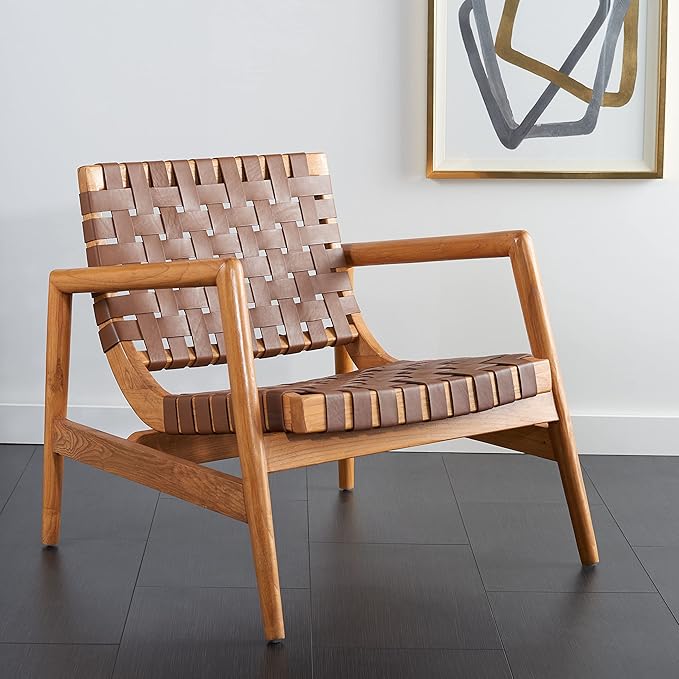 Safavieh Home Collection Bellona Cognac/Natural Leather Woven (Fully Assembled) Accent Chair