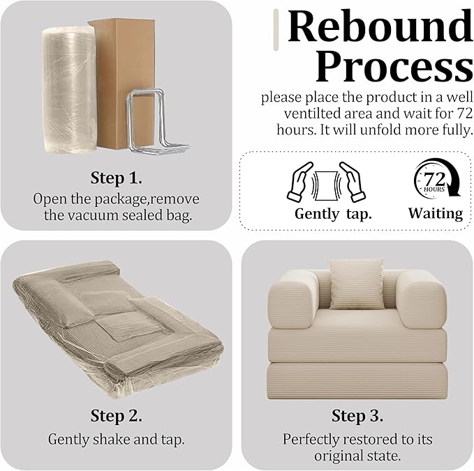 Folding Sofa Bed 2 in 1 Convertible Sofas to Lounger Comfy Single Bean Bag Chair Floor Portable Foldable Sleeper Lazy Futon Couch Chair for Bedroom Living Room (Beige 35.43 Single Sofa)