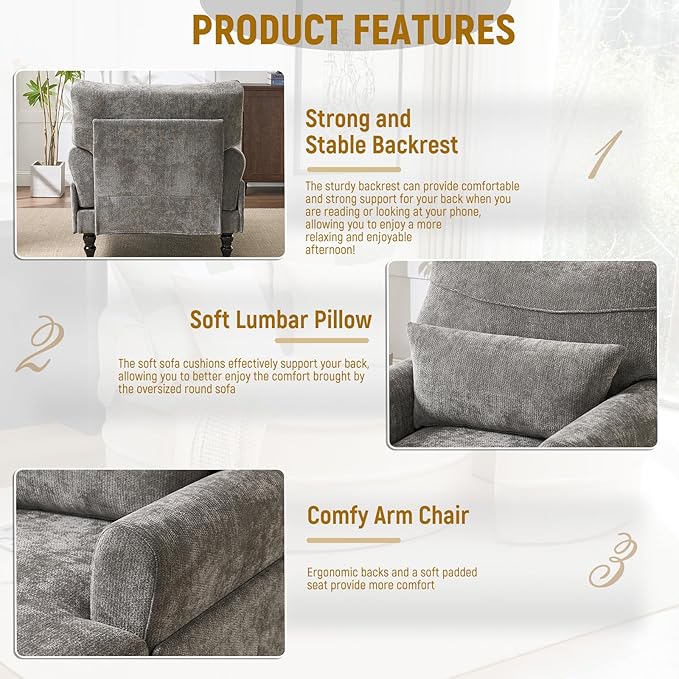 Accent Chair 51'' Modern Armchair for Living Room Upholstered High Back Lazy Sleeper Armchair Recliner for Woman Chaise Lounge Chair Indoor Single Reading Sofa with Wood Legs
