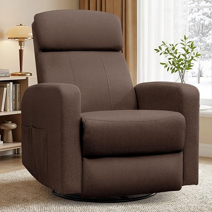 Power Swivel Recliner Chairs for Adults Electric Glider Rocking Chair Nursery Glider Recliner Nursery Chair with Classified Side Pocket Nursery Rocking Chairs with USB and Type-C Ports