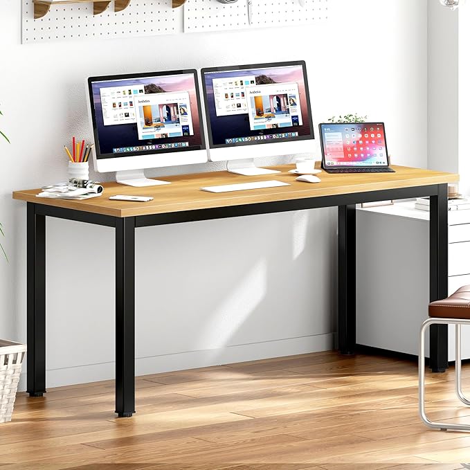 DlandHome 63 inches X-Large Computer Desk Composite Wood Board Decent and Steady Home Office Desk/Workstation/Table BS1-160TB Teak and Black Legs 1 Pack