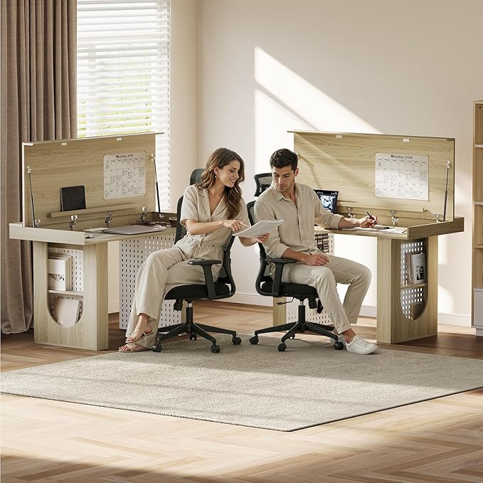 55 Computer Desk with Storage 2-in-1 Convertible Gaming &amp Dining Table One-Piece Executive Desk with Power Strip &amp Pegboard Soft-Close Gas Strut Workstation for Home and Office Light Wal