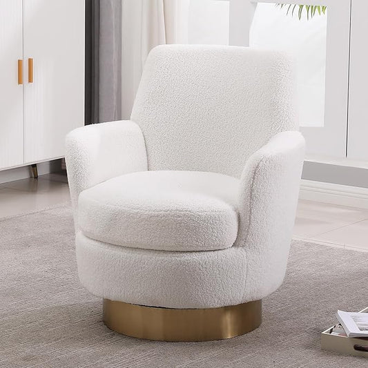 Swivel Accent Chair Modern Teddy American Design Swivel Round Barrel Chairs Upholstered Cozy Style for Living Room Bedroom Home Office (Teddy Ivory 1 Pack)
