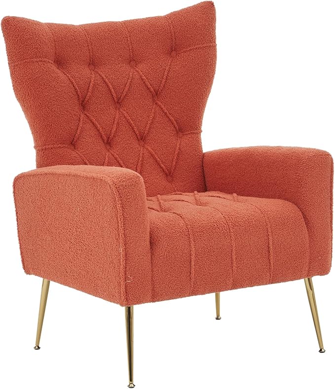 Modern Accent Chair with Ottoman Comfy Armchair for Living Room Bedroom Apartment Office (Brick red)