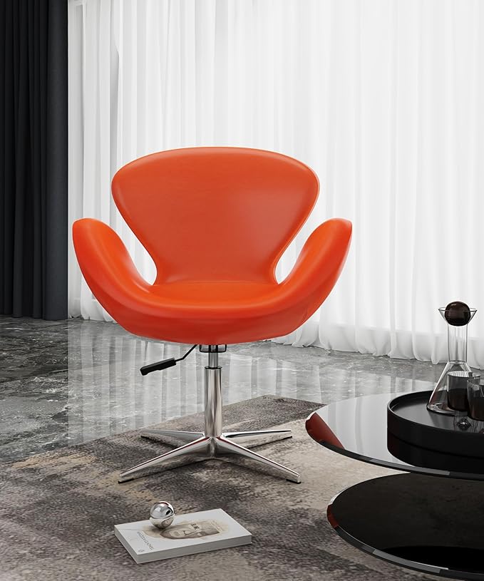 Manhattan Comfort Raspberry Adjustable Swivel Accent Chair with 360° Turn Polished Chrome Base Modern Retro Design Versatile Seat Ideal for Any Room Set of 1 Tangerine