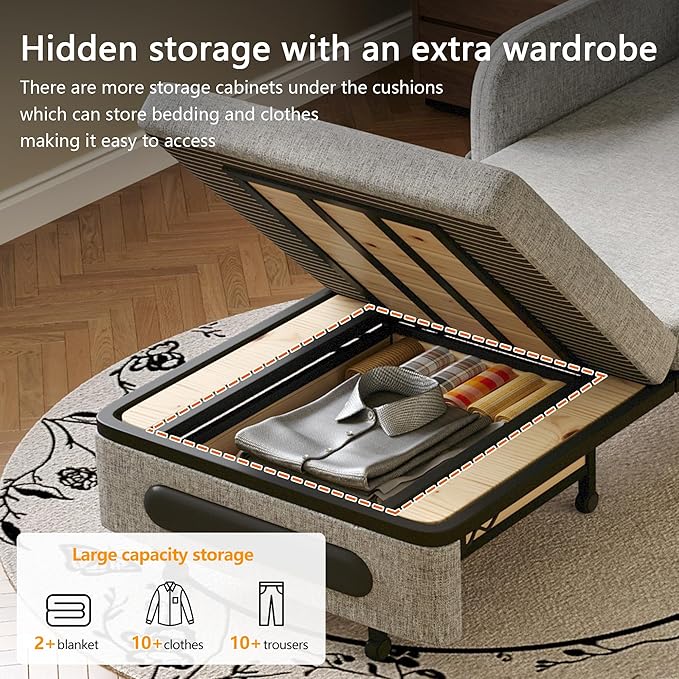 34.6 Small Pull-Out Sofa Bed Modern Versatile Futon Sleeper Couch Daybed with Trundle Space-Saving for Living Room RV Studio or Guest Room Gray &amp White