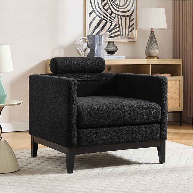 Mlmh &amp Kngwa 35.43 W Modern Accent Chair Set of 2 Upholstered Accent Chairs Single Sofa Chair with Wood Black Finish Legs Comfy Wingback Armchair for Living Room Bedroom Black