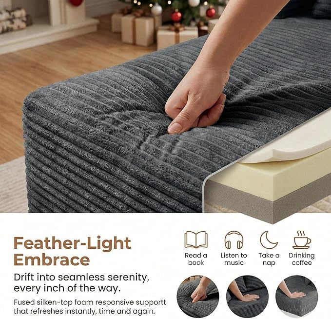 Realbear 108 Cloud Sectional Couch Sofa with L-Shape Chaise Modular Sectional Couch with Deep Seat for Living Room Bedroom No Assembly Required (Gray 108 Right Facing Chaise)