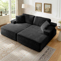 89.3” Oversized Double Chaise Lounge Indoor Black Corduroy Chaise Lounge Chair Upholstered Sleeper Sofa Bed Deep Seat Sleeper Loveseat Reading Chairs Boneless Cloud Couch for Living Room Bedroom