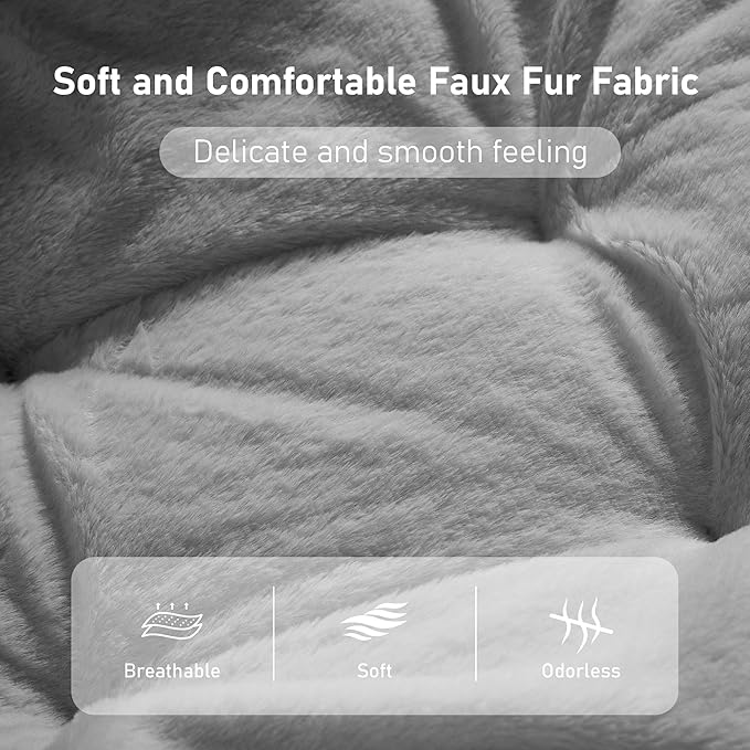 Comfy Oversized Saucer Chair Soft Faux Fur Reading Lounge Chair for Adults Stable X-Large Metal Frame and Non-Slip Pad Foldable Cozy Chairs for Bedroom Living Room Dorm Light Gray