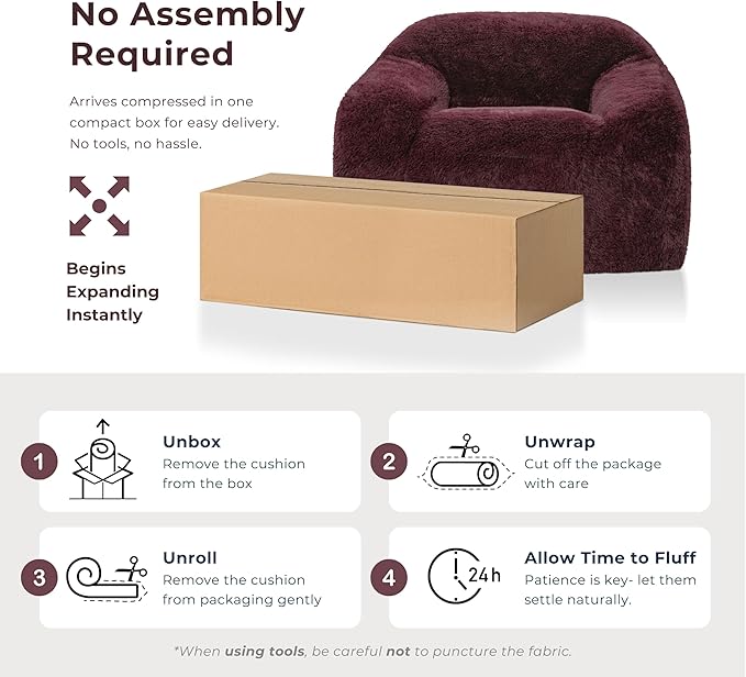 24/7 Shop at Home Garel Modern Upholstered Foam Sofa Chair with Curved Back and Arm Compressed Couch in a Box No Assembly Required for Home Theater and Living Room Red Wine