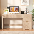 Vabches 59 Fluted Executive Desk with Adjustable File Drawer Workstation Computer Desk with 4 Storage Drawers for Home Office Study Writing.Oak