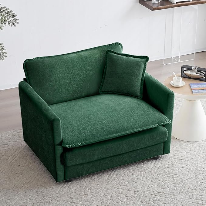 Oversized Accent Chair with Ottoman Modern Cloud Chaise Lounge Chair Indoor with Deep Seat Upholstered Comfy Armchair Reading Chairs Sofa for Bedroom Living Room Apartment Green Chenille