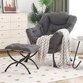 Lazy Chair with Ottoman Modern Chair with Folding Footrest Dark Grey Accent Chair Comfortable Reading Chair Oversized Armchairs for Bedroom Study Living Room Courtyard