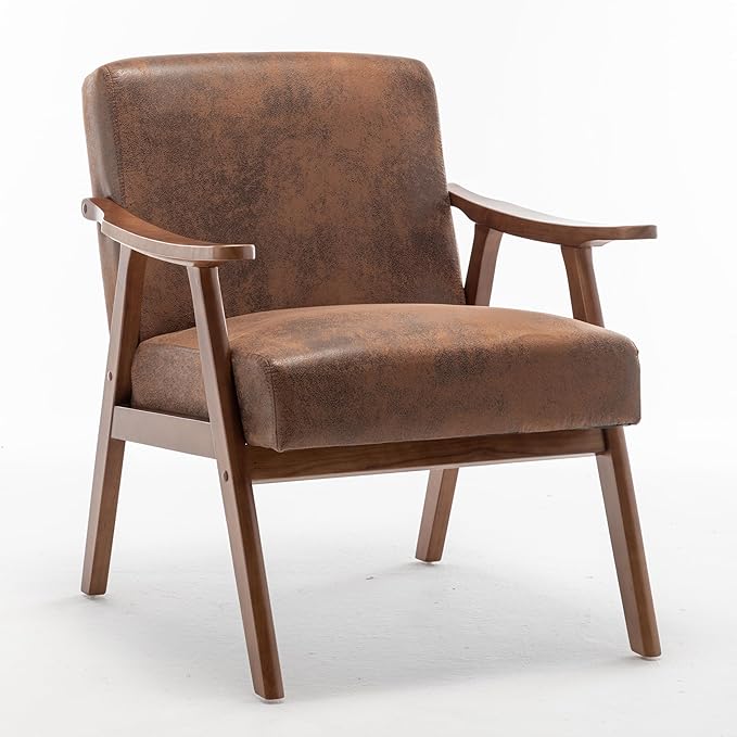 Mid Century Modern Accent Chairs with Arms Portable Rustic Solid Wood Home Chair Comfortable Chairs for Living Room Extra Seating Modern Accent Chair for Bedroom OfficeBrown-Microfiber