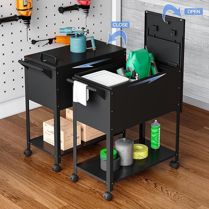 Yizosh Metal Rolling File Storage Cart with Wheels Mobile File Cabinet with Lock Filing Cabinet Organizer for Legal/A4 (Black)