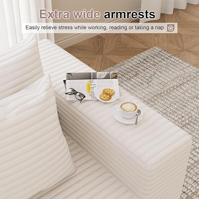 Modular Cloud Sectional Sofa Fluffy Comfy Boneless Couch with Deep Seatversized Convertible Sectional Sofa Couch for Living Room Bedroom Office Apartment (White 3 Seater)