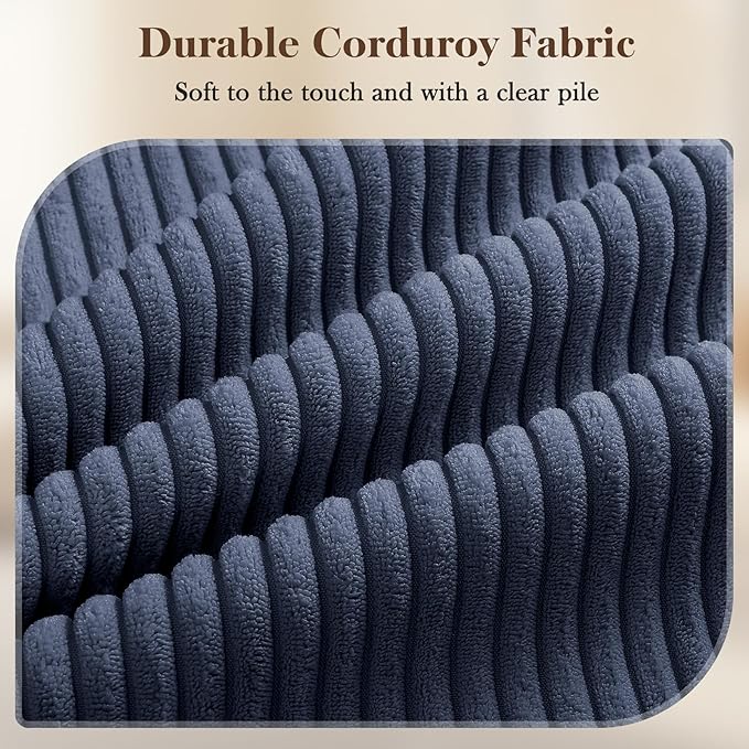 38.5 Dark Blue Corduroy Accent Chair Comfy Deep Seat Armchair with Spring Cushion Modern Reading Sofa for Living Room Bedroom