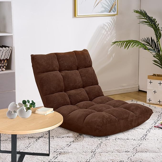 Moccha 14-Position Floor Chair Folding Sofa Chair with Back Support Memory Foam Floor Gaming Chairs for Adults Adjustable Padded Couch Recliner Sleeper Bed for Reading Meditating Brown