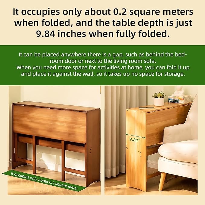 Bamboo Fold Out Desk with Storage Mid Century Hideaway Desk for Small Spaces Folding Computer Desk for Home Office Bedroom Apartment Space Saving (Light Walnut)