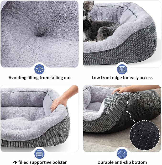 INVENHO Medium Dog Beds for Medium Dogs Washable Rectangle Dog Bed Medium Size Dog Orthopedic Dog Bed Warming Soft Calming Sleeping Puppy Bed Durable Pet Bed with Anti-Slip Bottom M(30x24x9)