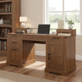 59.5 Farmhouse Office Desk with Charging Station &amp Storage Cabinet Barn Door Design Home Office Study Desk with File Drawer Monitor Stand &amp Keyboard Tray for Office Study (Dark Walnut)