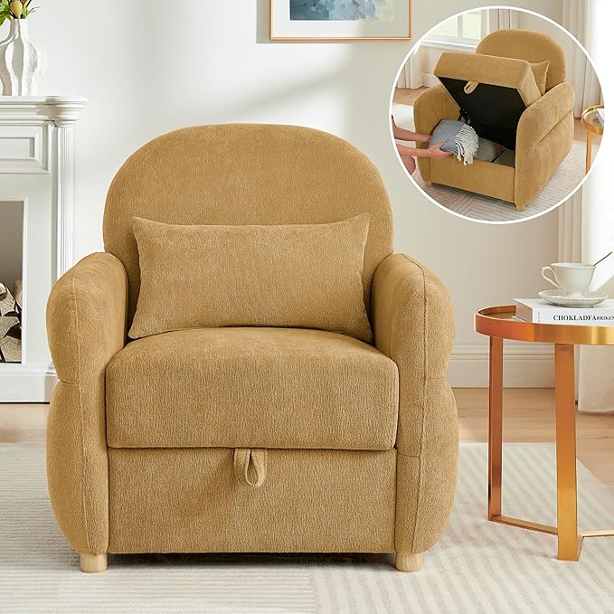 33.5 Accent Chair with Seat Storage Modern Reading Chair Accent Chairs for Living Room Armchair BedroomApartment (Ginger Yellow 33.5)
