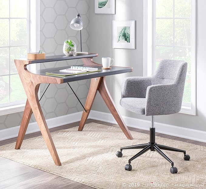 LumiSource Archer Walnut Desk Home Office Desk Computer Desk Small Desk for Bedroom Gaming Desk Contemporary Desk