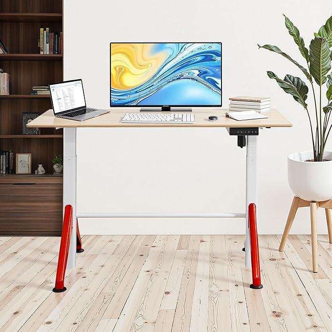 Fromann Electric Sit Standing Desk 47.2×23.6 Inches Height Adjustable Sit Stand up Desk for Home Office (Maplecolor)