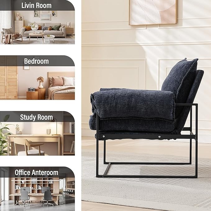 YITAI Modern Fabric Accent Chair with Adjustable Backrest for Living Room Comfy Reclining Chair for Lounge for Reading Upholstered Chair with Metal Legs1PC(Dark Blue)