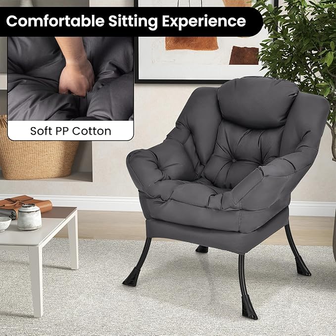 GORELAX Modern Lazy ChairUpholstered Lounge Accent Chair Single Leisure Sofa Chair with Armrests &amp Side Pocket Comfy Reading Chair for Bedroom Living Room Dorm Room (Grey)
