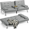 Homall Futon Sofa Bed Leather Futon Couch with Removable Armrests Adjustable Recliner Sleeper Sofa Bed with Dual Cup Holders for Living Room Apartment Office (Gray)