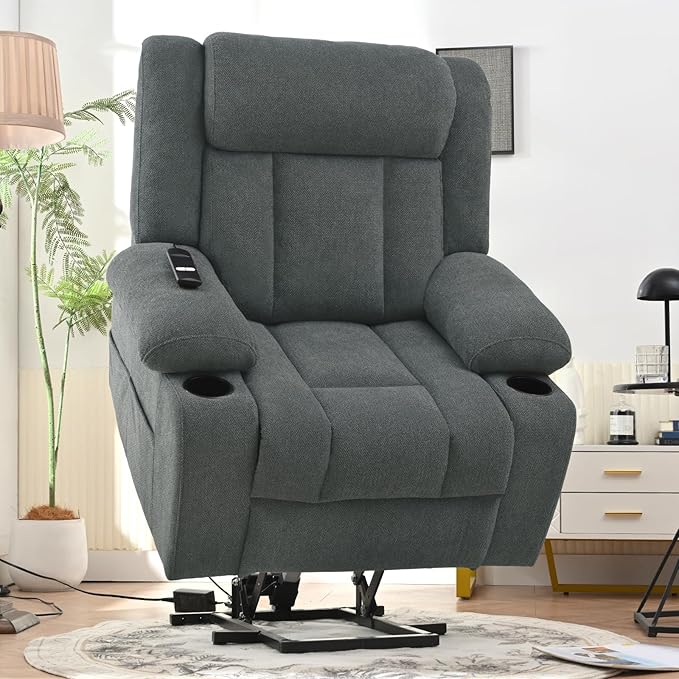 Oversize Power Lift Recliner Chair for Big and Tall with Extended Footrest Large Electric Lift Chairs 400lbs Capacity Remote Control Cup Holders &amp Side Pockets