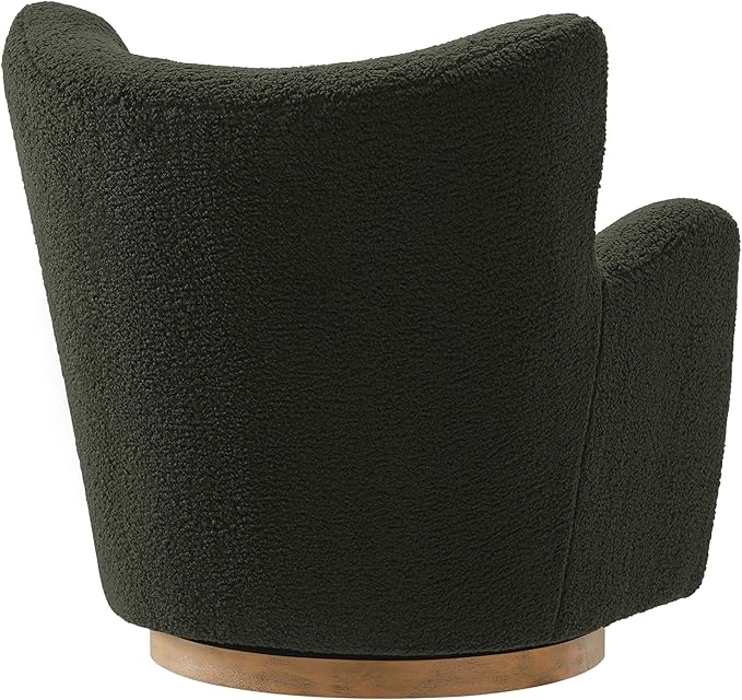 Modway Montrose Swivel Wingback Accent Chair in Fern Walnut Sherpa Teddy Fabric – Modern Furry Barrel Chair with 360-Degree Swivel Base – Soft and Comfy Living Room Chair
