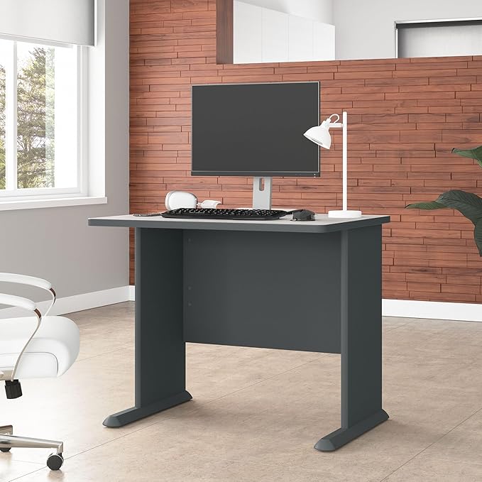 Bush Business Furniture Series A 36W Small Desk in White Spectrum and Slate Compact Computer Table for Home or Professional Office