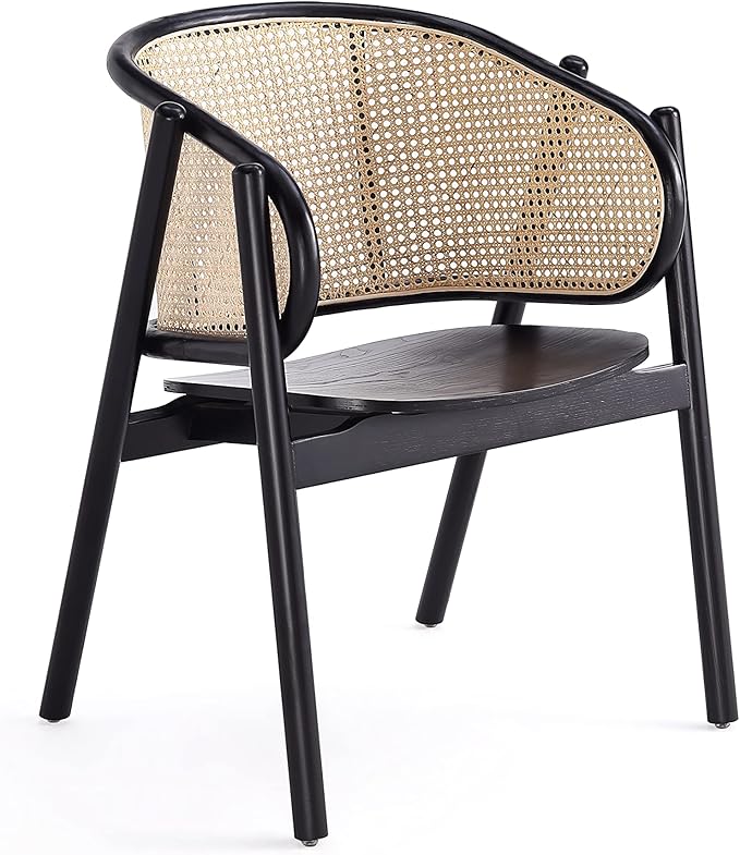 Manhattan Comfort Versailles Rattan Cane Accent Chairs Set of 1 - Solid Ash Wood Frame Ergonomic Curved Seat Fully Assembled Armchair for Living Room Black/Natural