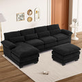 114 U Shaped Cloud Couch Sectional Modular Sofa Sectional Couches for Living Room Modern Comfy Chenille Modular L Shaped Sofa Set with Chaise Lounge Ottoman Black