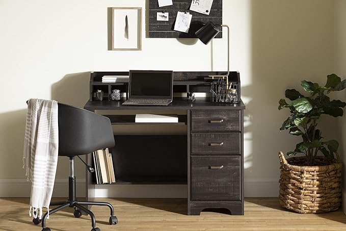 South Shore 14676 Versa Computer Desk with Hutch Rubbed Black