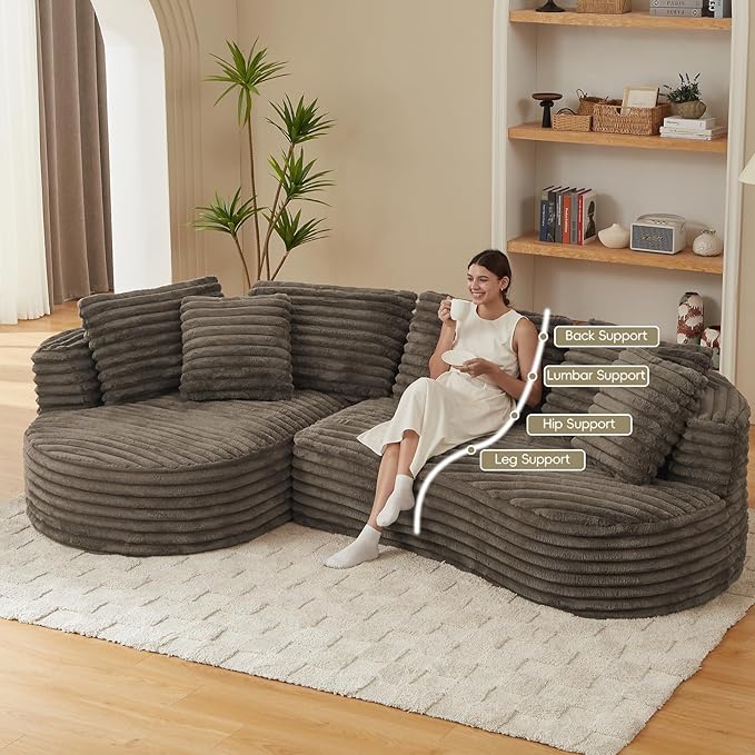 121 Cloud Sectional CouchOversized Corduroy Couches with L-Shape ChaiseModern Modular Sofa with Deep SeatUpholstered Boneless Couch for Living Room (Dark Brown Left Facing Chaise)