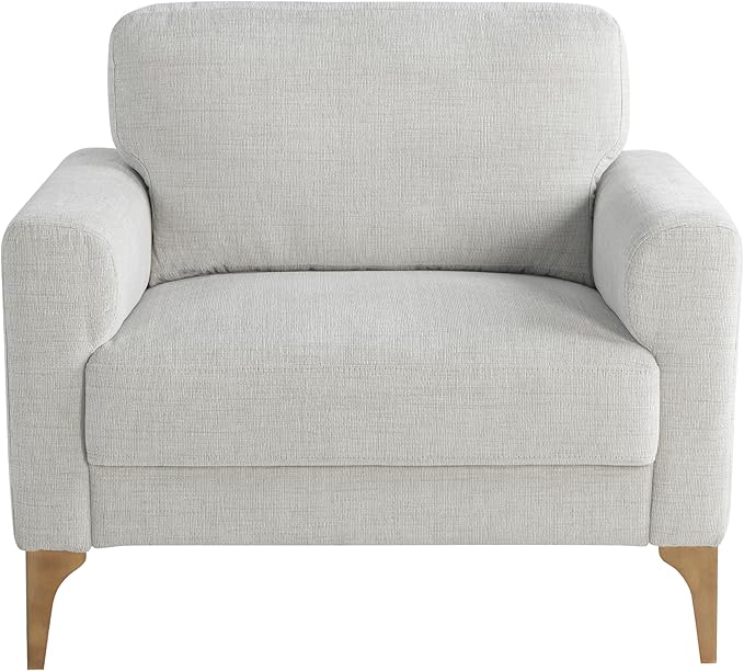 Studio Living® Matthew 39.8 Arm Chair Mid-Century Modern Pocket Coil Comfort Metal Brushed Bronze Legs Chenille Fabric Ivory