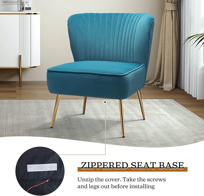 TINA'S HOME Monica Velvet Armless Side Chair Set of 2 Upholstered Accent Chair Comfy Living Room Chair with Golden Legs Wingback Mid Century Slipper Chair for Bedroom Guest Room- Blue
